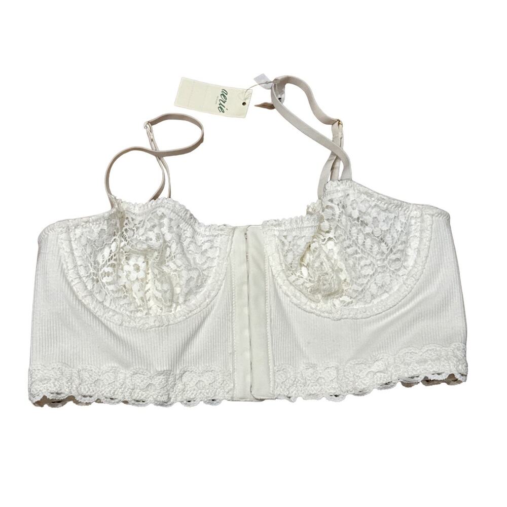 NWT Aerie Balconette Bra 32B White Lace Show Off Corset Bustier feminine cottage